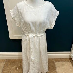 🎉Host Pick🎉 “Sarah” White linen elastic waist dress